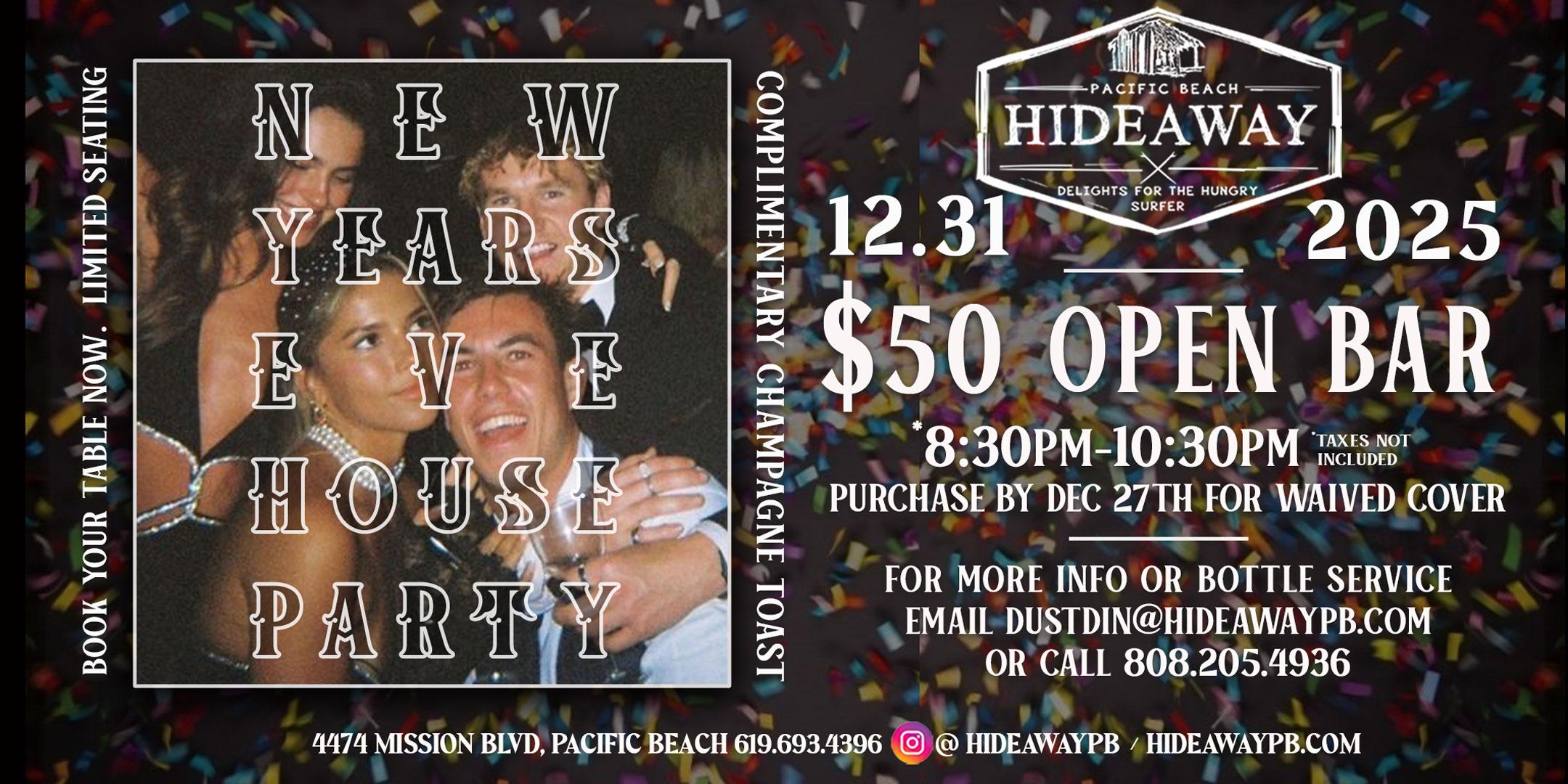 Hideaway Open Bar NYE 2025